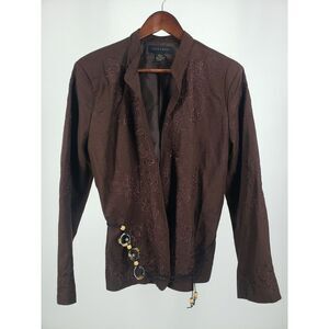 Silk Land Women's Blazer‎ Size 14 Floral Embroidery Beaded Art Decor Tie Front